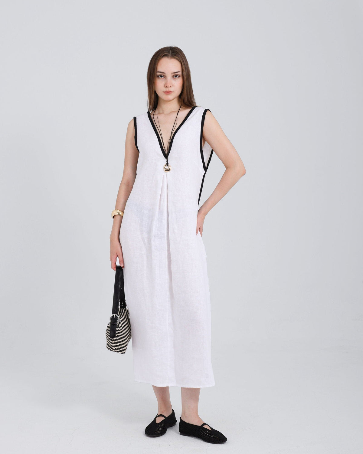 Levante Dress — Contrast-Piped Linen