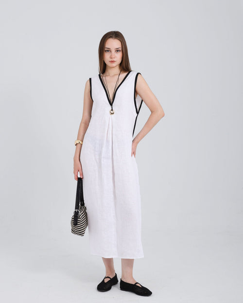 Levante Dress — Contrast-Piped Linen