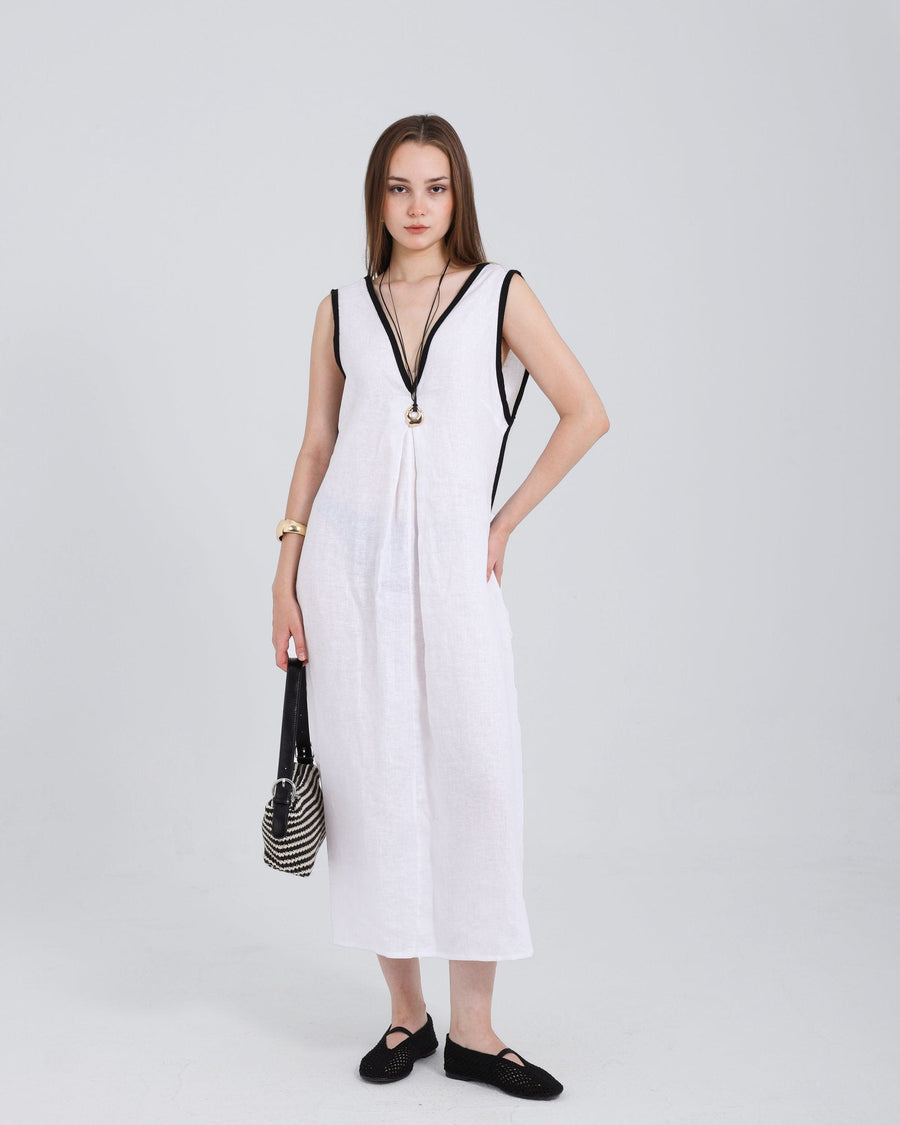 Levante Dress — Contrast-Piped Linen