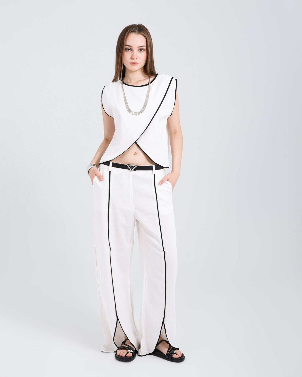 Meridian Set — Contrast-Piped Top & Wide Trousers