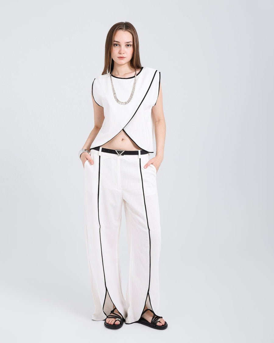 Meridian Set — Contrast-Piped Top & Wide Trousers